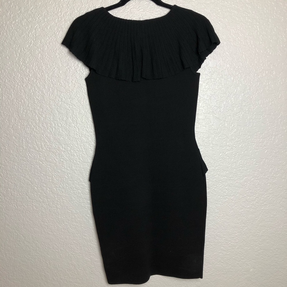 Bailey 44 Black Knit Ruffle Overlay Sheath Dress S - Picture 3 of 7